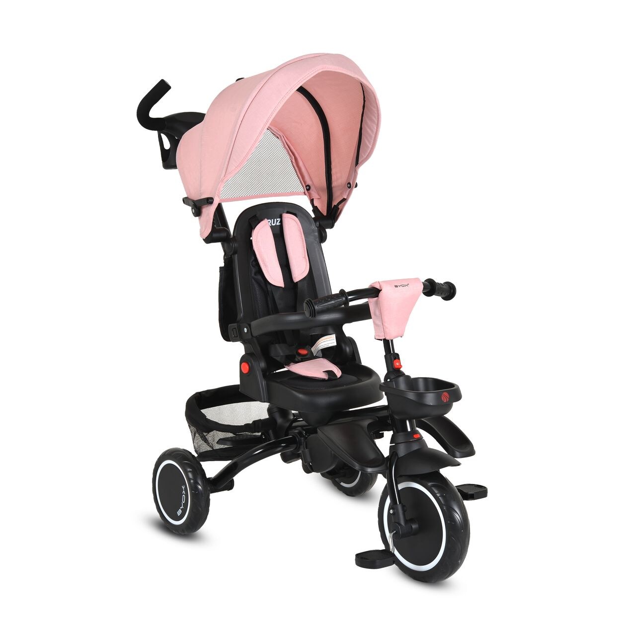 Byox Dreirad Cruz EVA-Reifen klappbar Körbe 360 drehbar Getränkehalter Fußstütze rosa