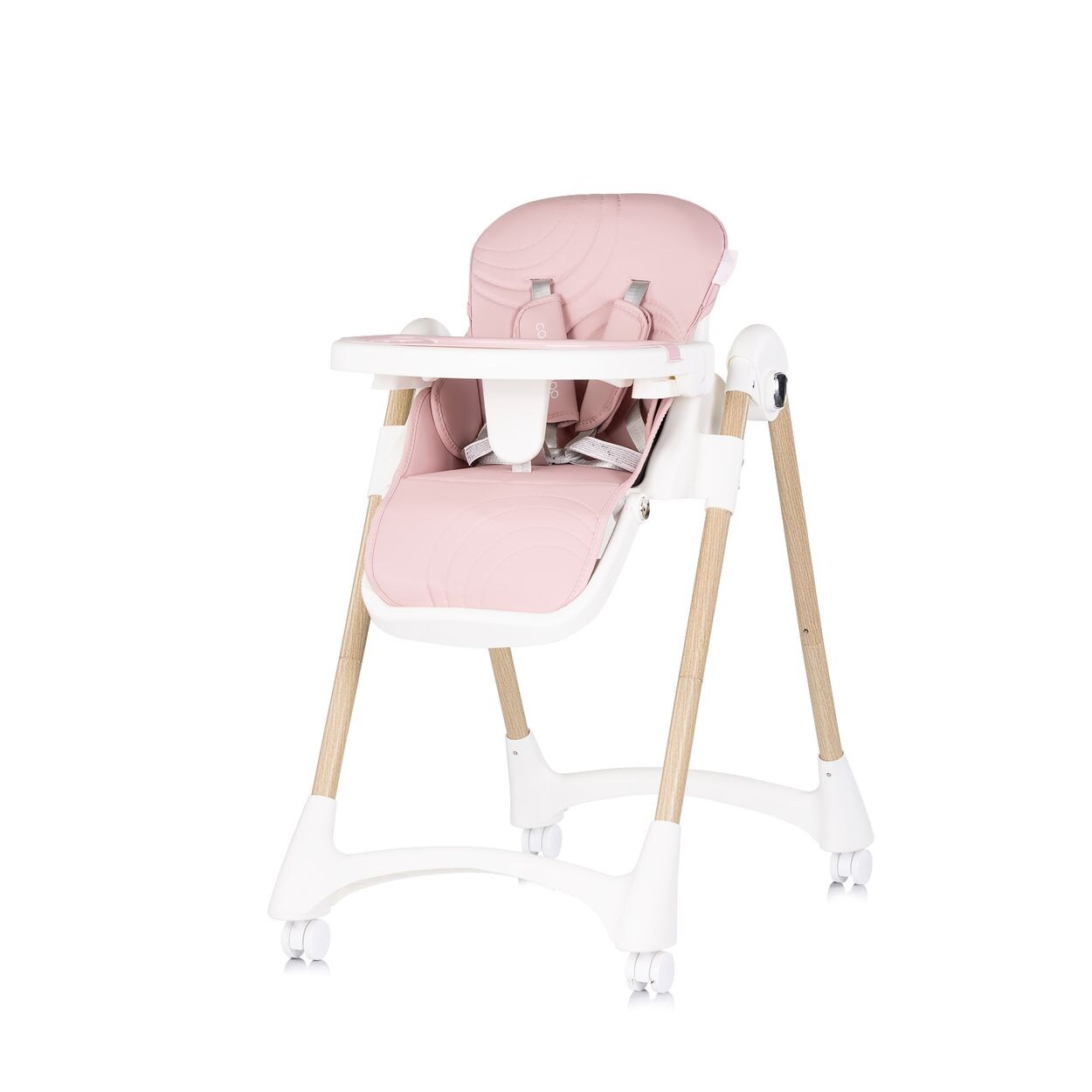 Chipolino Kinderhochstuhl Candy Shop, 4 Räder, verstellbar, Fußstütze, faltbar weiß rosa