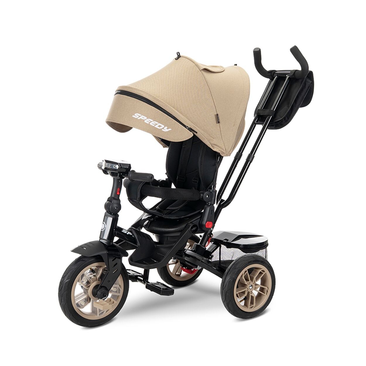Lorelli Tricycle Speedy, Luftreifen, drehbarer Sitz, Musik, Licht, Schubstange beige-weiß