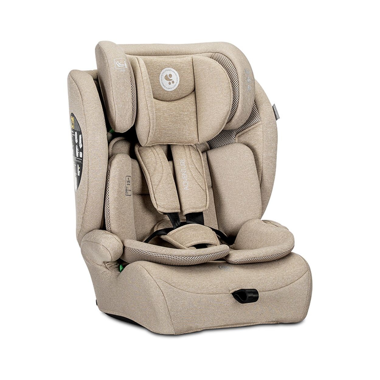 Lorelli Kindersitz i-Size Adventure (76-150 cm) Kopfstütze verstellbar bis 36 kg beige-weiß