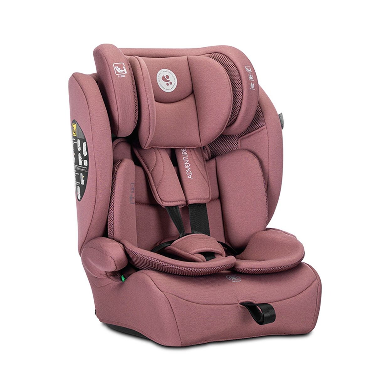 Lorelli Kindersitz i-Size Adventure (76-150 cm) Kopfstütze verstellbar bis 36 kg rosa