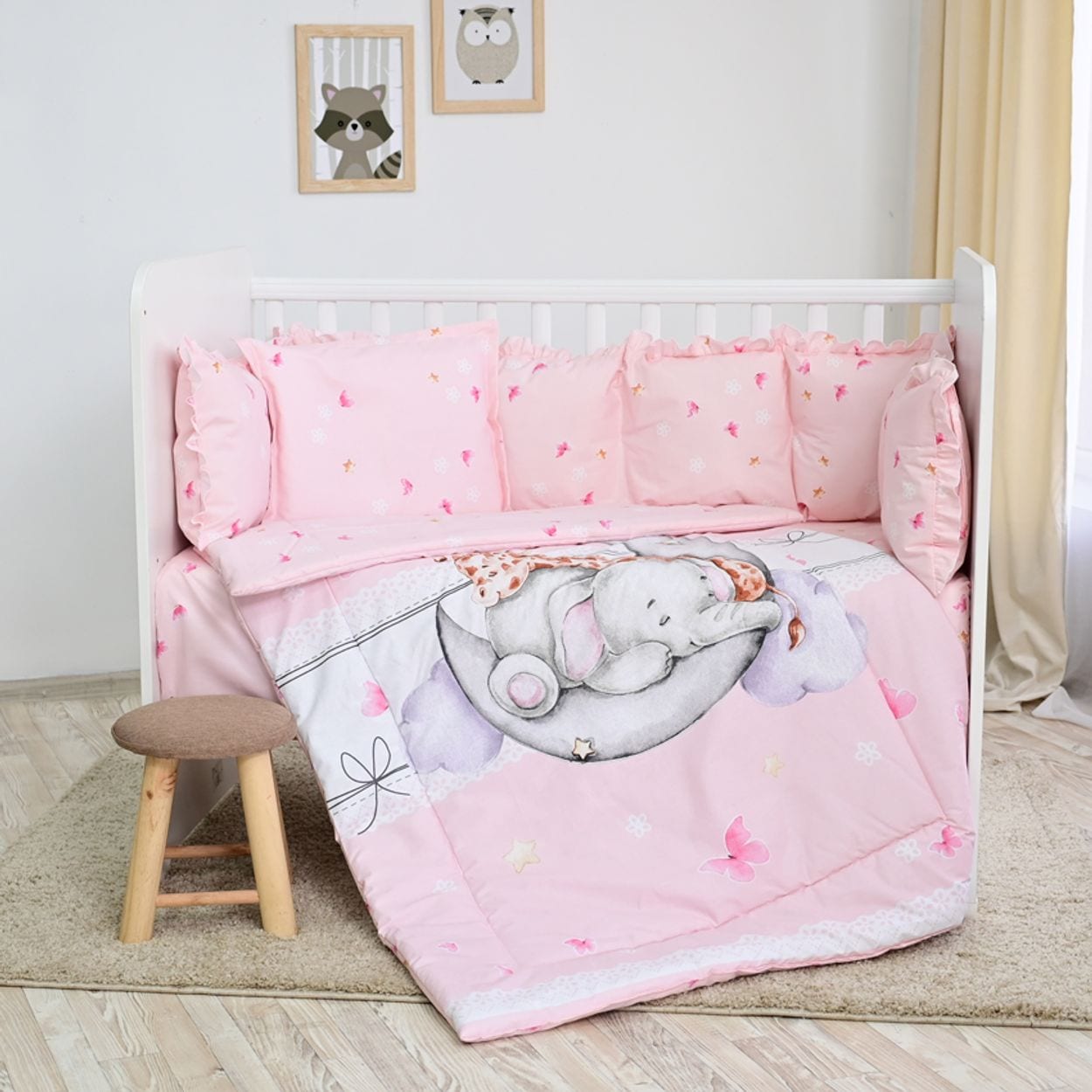 Lorelli Babybettw&auml;sche-Set 5-tlg. Decke 140 x 95 cm Kissen 43 x 35 cm Nestchen pink - Bild 1