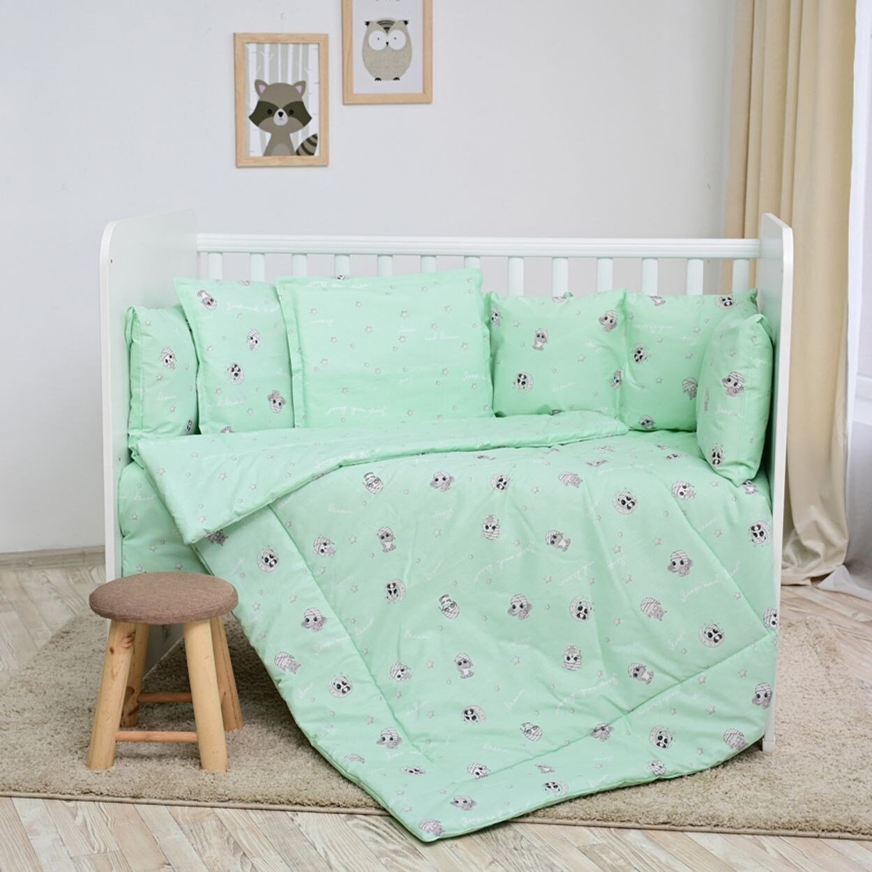 Lorelli Babybettwäsche-Set 5-tlg. Decke 140 x 95 cm Kissen 43 x 35 cm Nestchen grün