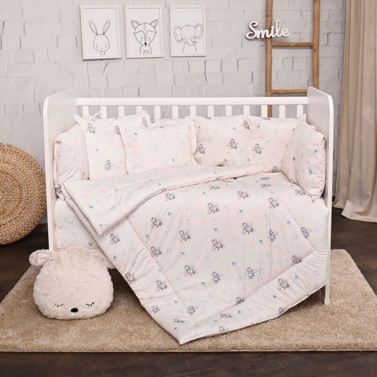 Lorelli Babybettwäsche-Set 5-tlg. Decke 140 x 95 cm Kissen 43 x 35 cm Nestchen blau