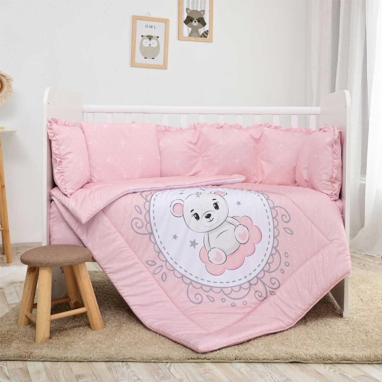 Lorelli Babybettwäsche-Set 5-tlg. Decke 140 x 95 cm Kissen 43 x 35 cm Nestchen rosa
