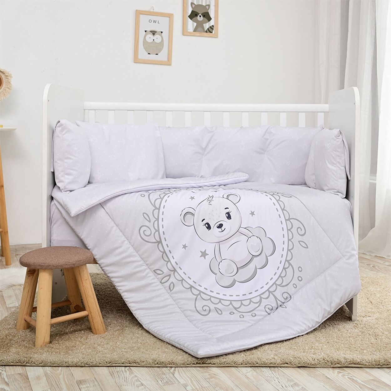 Lorelli Babybettwäsche-Set 5-tlg. Decke 140 x 95 cm Kissen 43 x 35 cm Nestchen grau