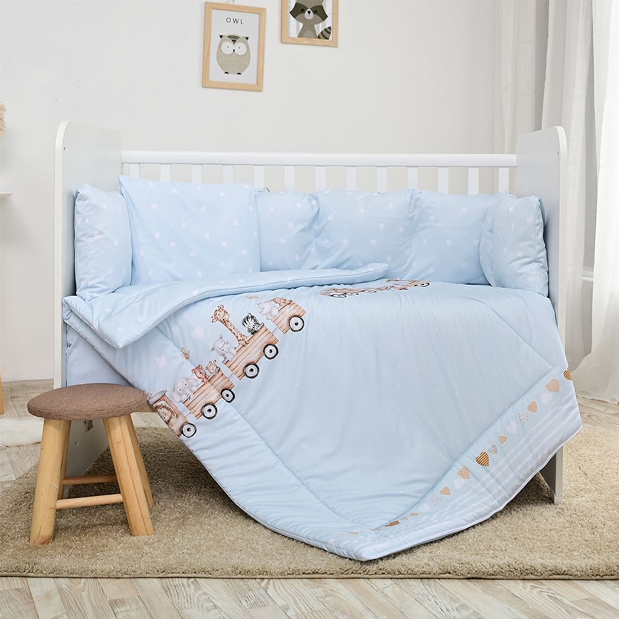 Lorelli Babybettw&auml;sche-Set 5-tlg. Decke 140 x 95 cm Kissen 43 x 35 cm Nestchen hellblau - Bild 1