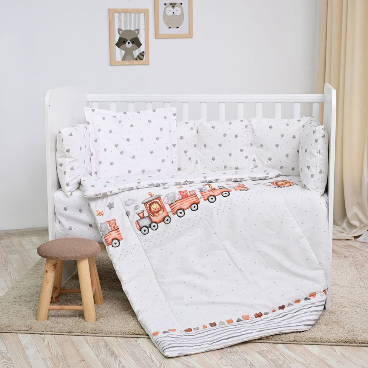 Lorelli Babybettwäsche-Set 5-tlg. Decke 140 x 95 cm Kissen 43 x 35 cm Nestchen weiß grau