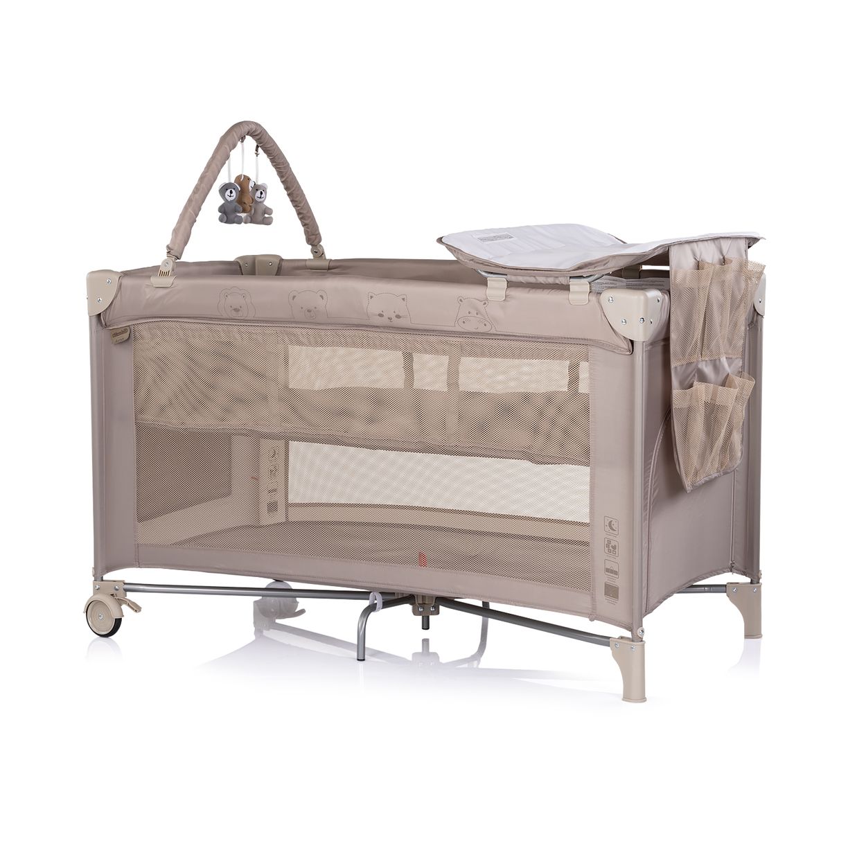 Chipolino Reisebett Luna 2 Ebenen Wickelauflage klappbar Spielbogen Faltmatratze beige braun - Bild 1