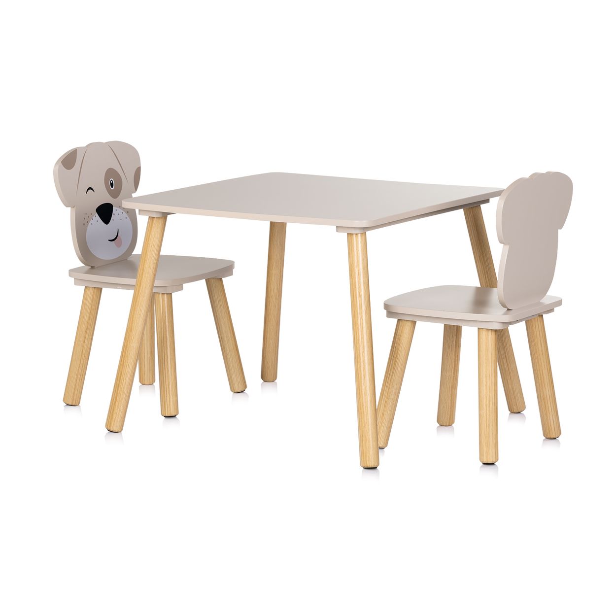 Chipolino Kinder Tischset Holztisch, 2 Holzst&uuml;hle, Kindersitzgruppe, 3-teilig beige - Bild 1