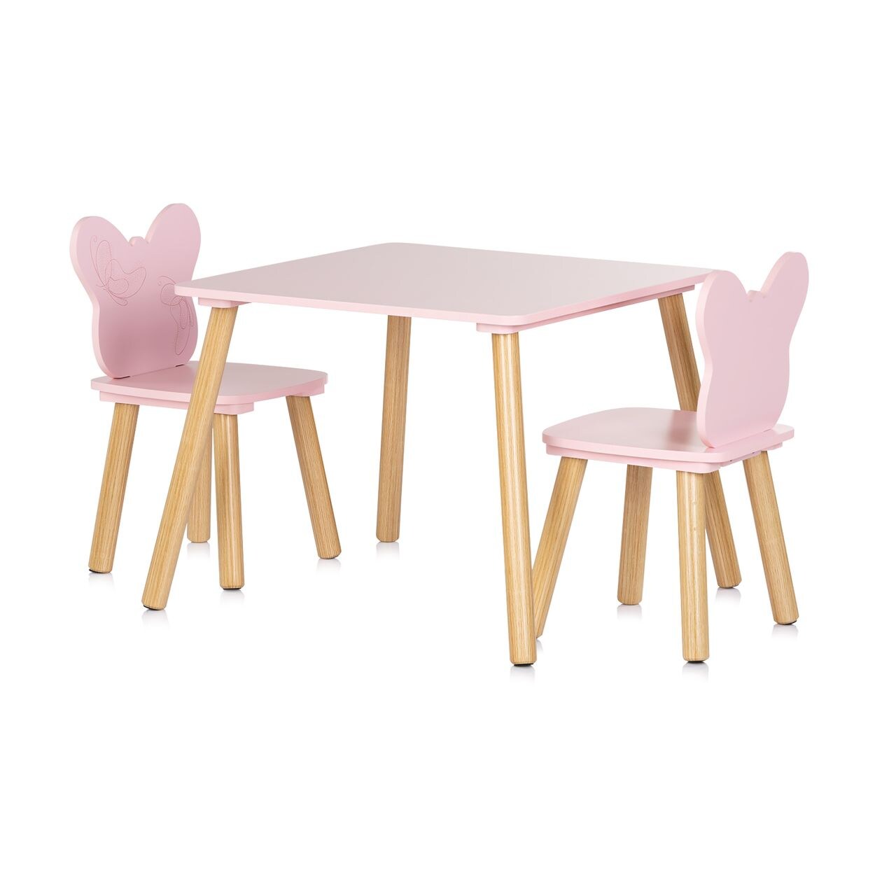 Chipolino Kinder Tischset Holztisch, 2 Holzstühle, Kindersitzgruppe, 3-teilig rosa