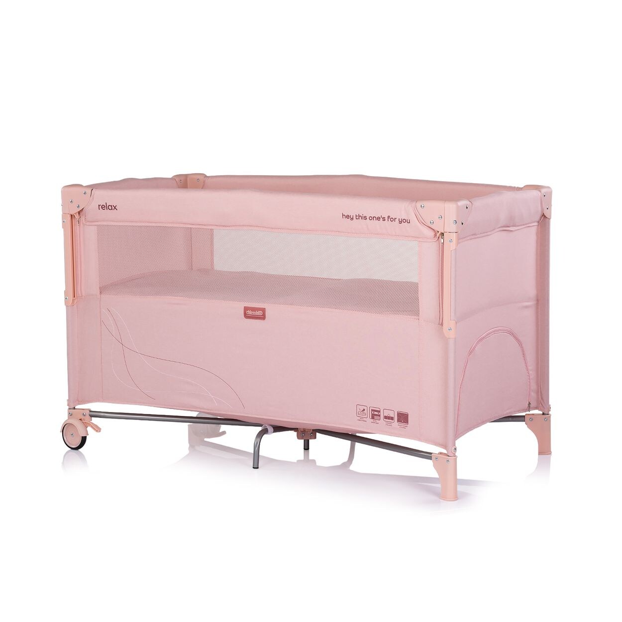 Chipolino Reisebett Relax Leinen 2 Ebenen Tasche, Reißverschluss, Räder, faltbar rosa pink