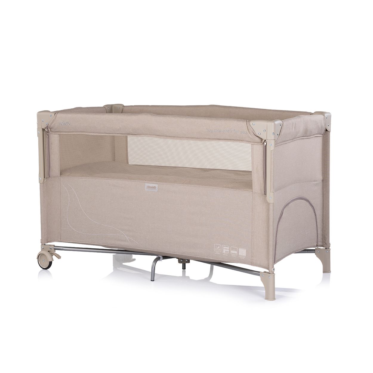 Chipolino Reisebett Relax Leinen 2 Ebenen Tasche, Rei&szlig;verschluss, R&auml;der, faltbar beig beige braun - Bild 1