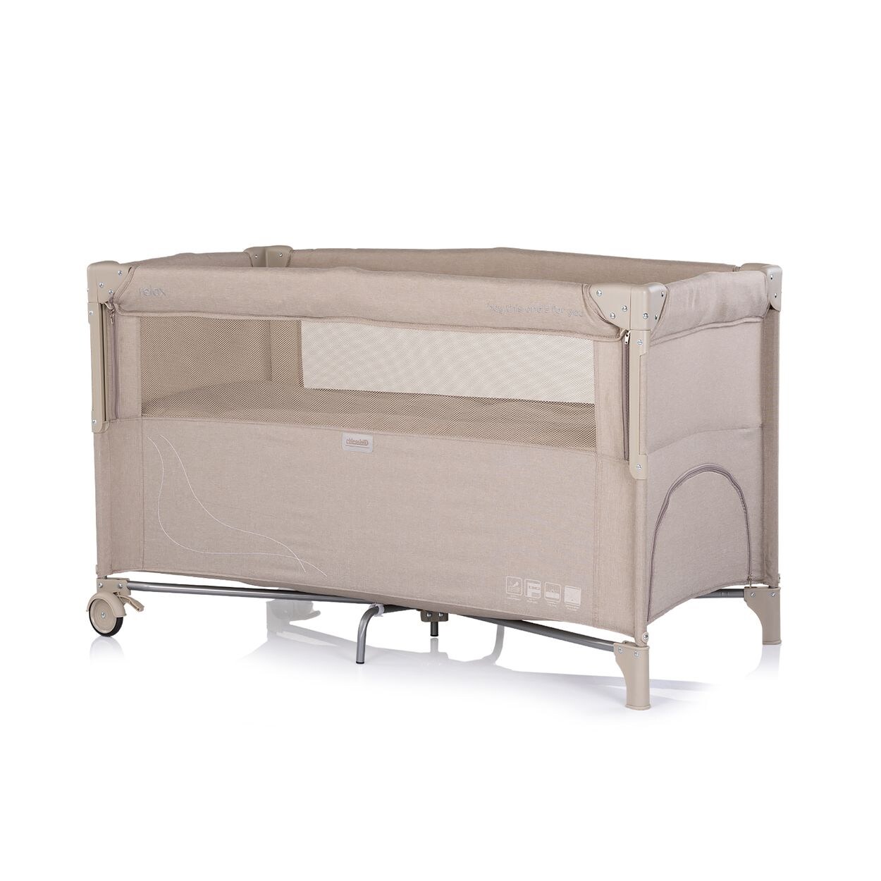 Chipolino Reisebett Relax Leinen 2 Ebenen Tasche, Reißverschluss, Räder, faltbar beige braun