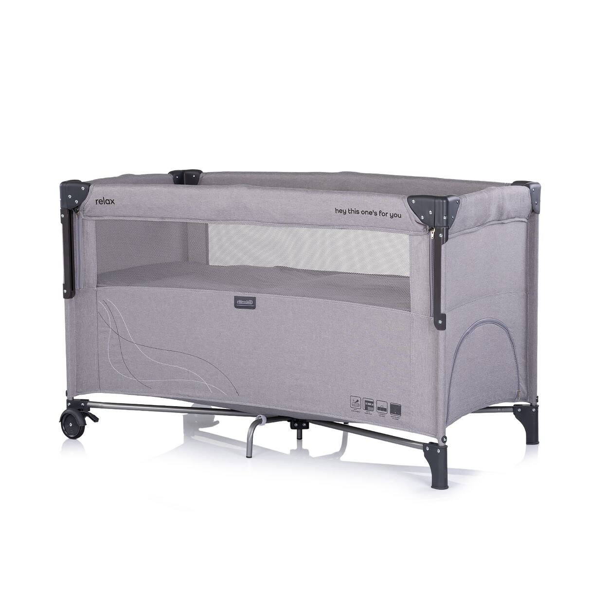 Chipolino Reisebett Relax Leinen 2 Ebenen Tasche, Reißverschluss, Räder, faltbar grau hellgrau