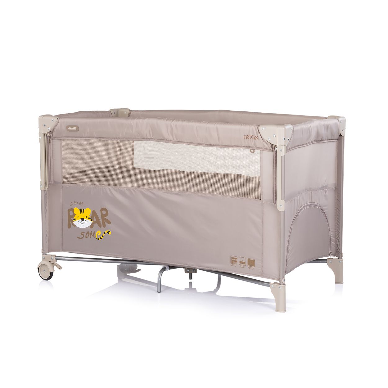 Chipolino Reisebett Relax 2 Ebenen, Vorderseite absenkbar, Seiteneingang, Tasche beige braun - Bild 1