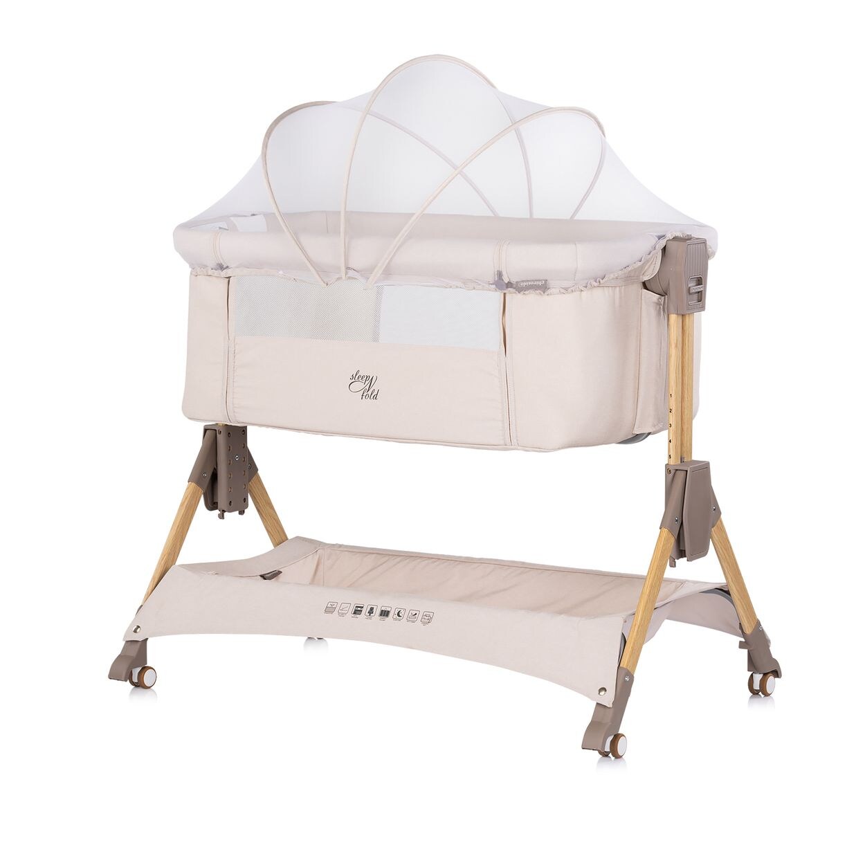 Chipolino Beistellbett Sleep´n Fold Matratze Räder Schwingfunktion Wickelauflage creme