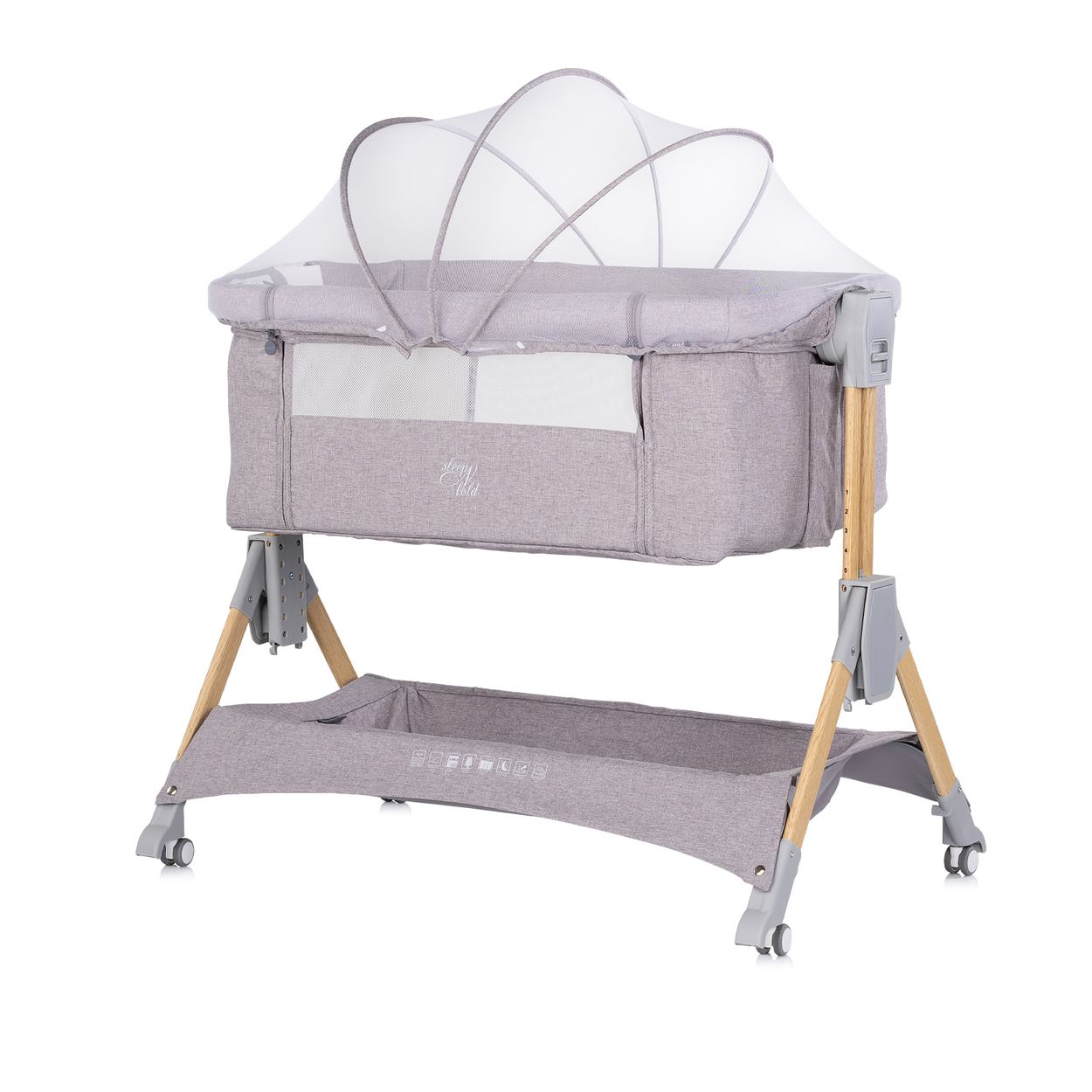 Chipolino Beistellbett Sleep&acute;n Fold Matratze R&auml;der Schwingfunktion Wickelauflage hellgrau - Bild 1