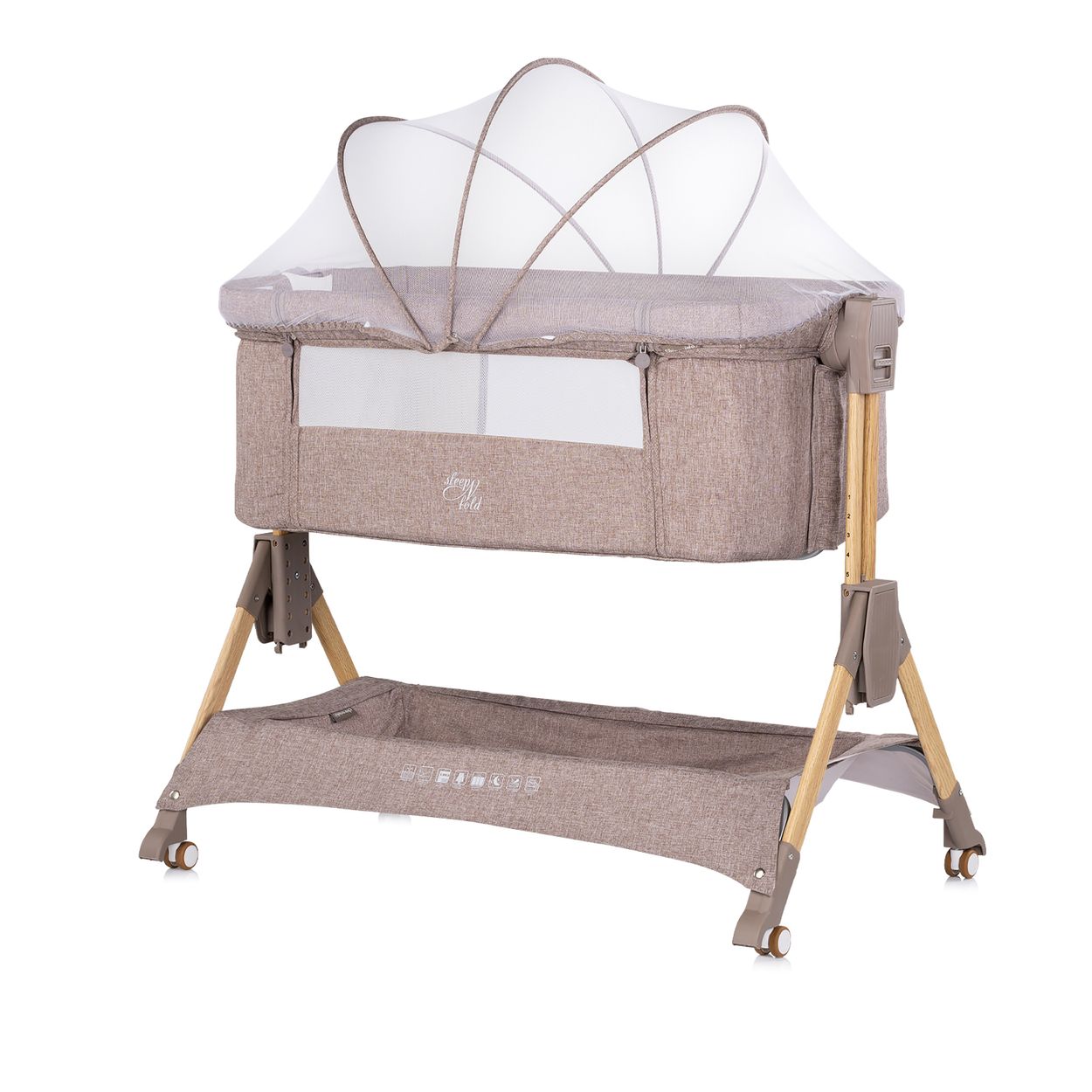 Chipolino Beistellbett Sleep&acute;n Fold Matratze R&auml;der Schwingfunktion Wickelauflage beige - Bild 1