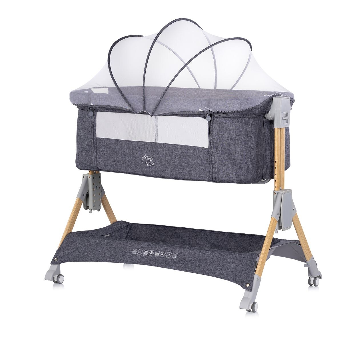 Chipolino Beistellbett Sleep´n Fold Matratze Räder Schwingfunktion Wickelauflage grau