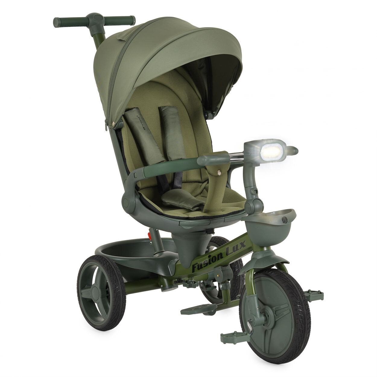 Byox Dreirad Fusion Lux Musik Scheinwerfer PU-Reifen Hinterradbremsen Korb Gurt grün