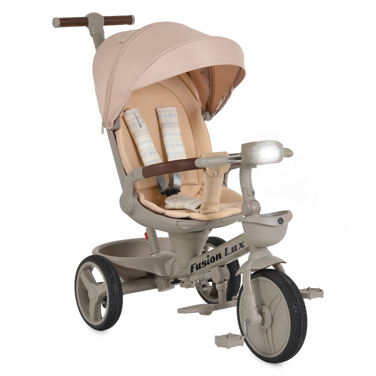 Byox Dreirad Fusion Lux Musik Scheinwerfer PU-Reifen Hinterradbremsen Korb Gurt beige - Bild 1