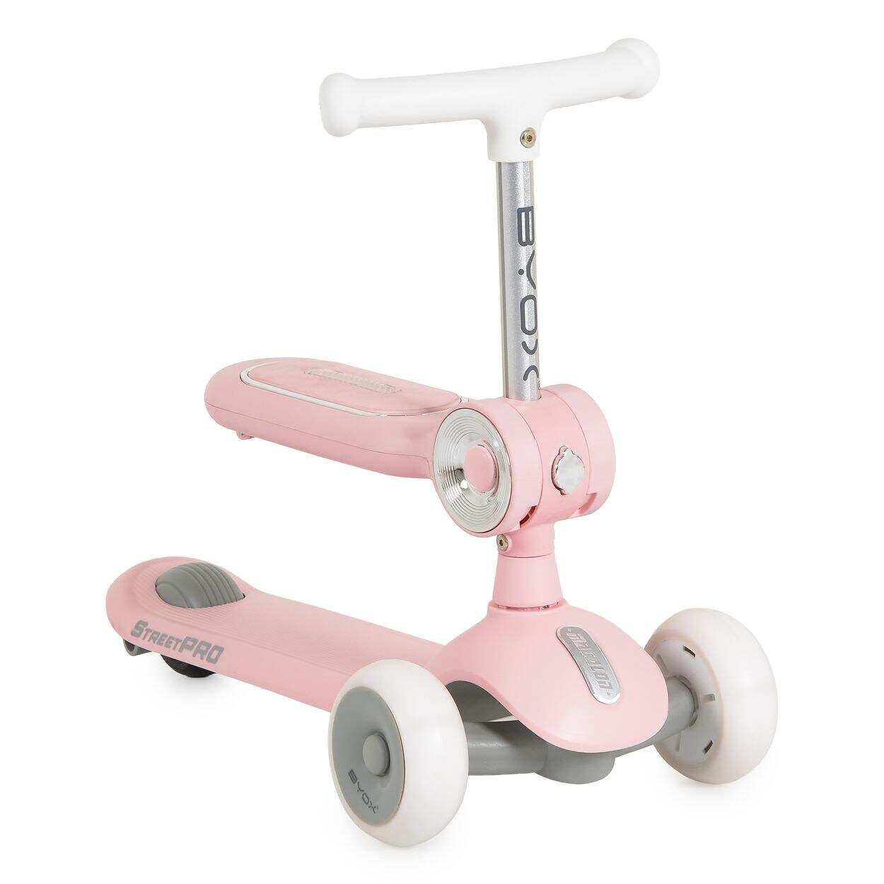 Byox Kinderroller StreetPro 2in1 Laufrad PU-Rollen Musik Licht höhenverstellbar rosa