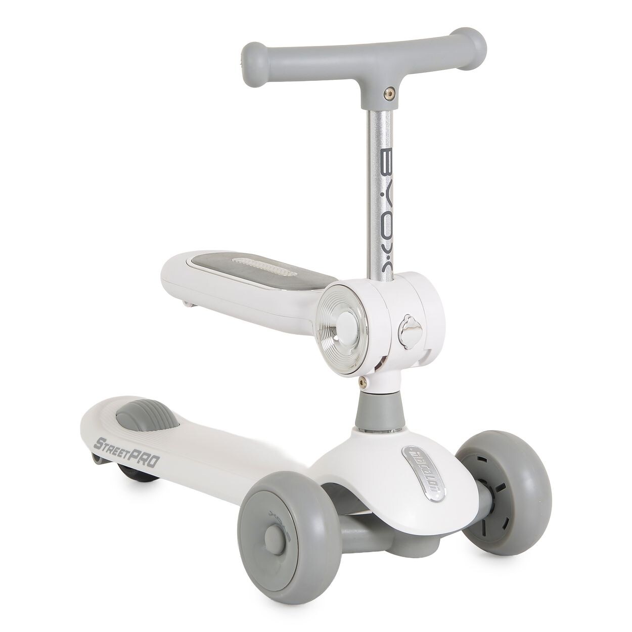 Byox Kinderroller StreetPro 2in1 Laufrad PU-Rollen Musik Licht höhenverstellbar grau
