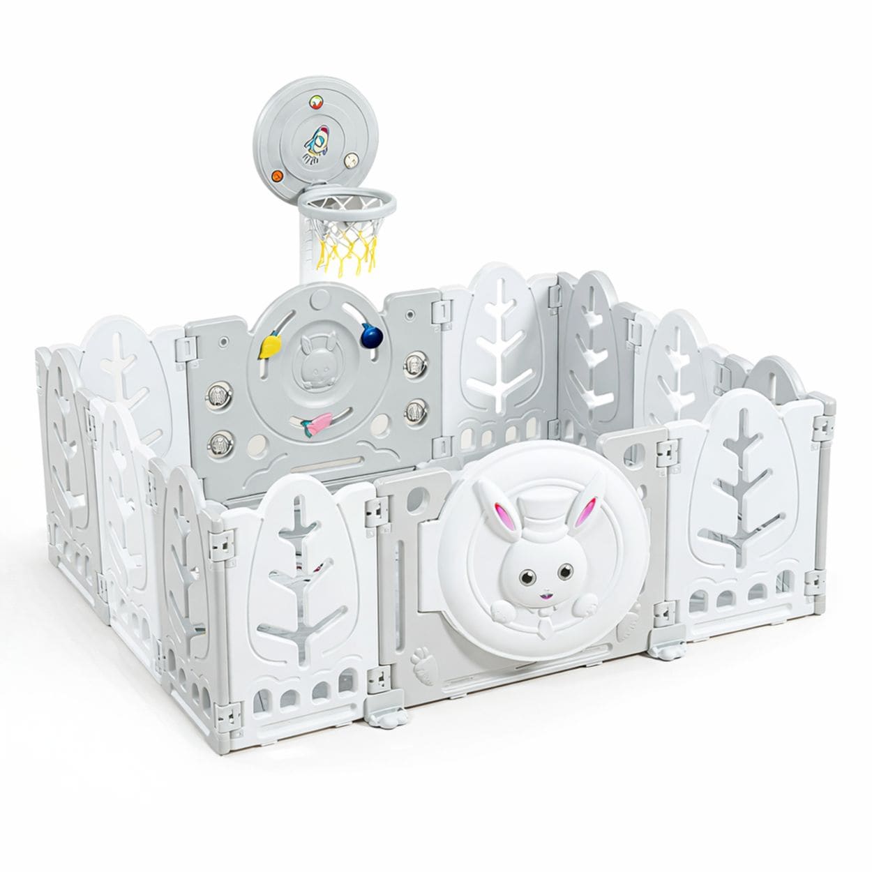 Moni Laufstall white Rabbit 160 x 115 cm Basketballkorb 50 B&auml;lle Matte klappbar wei&szlig; - Bild 1