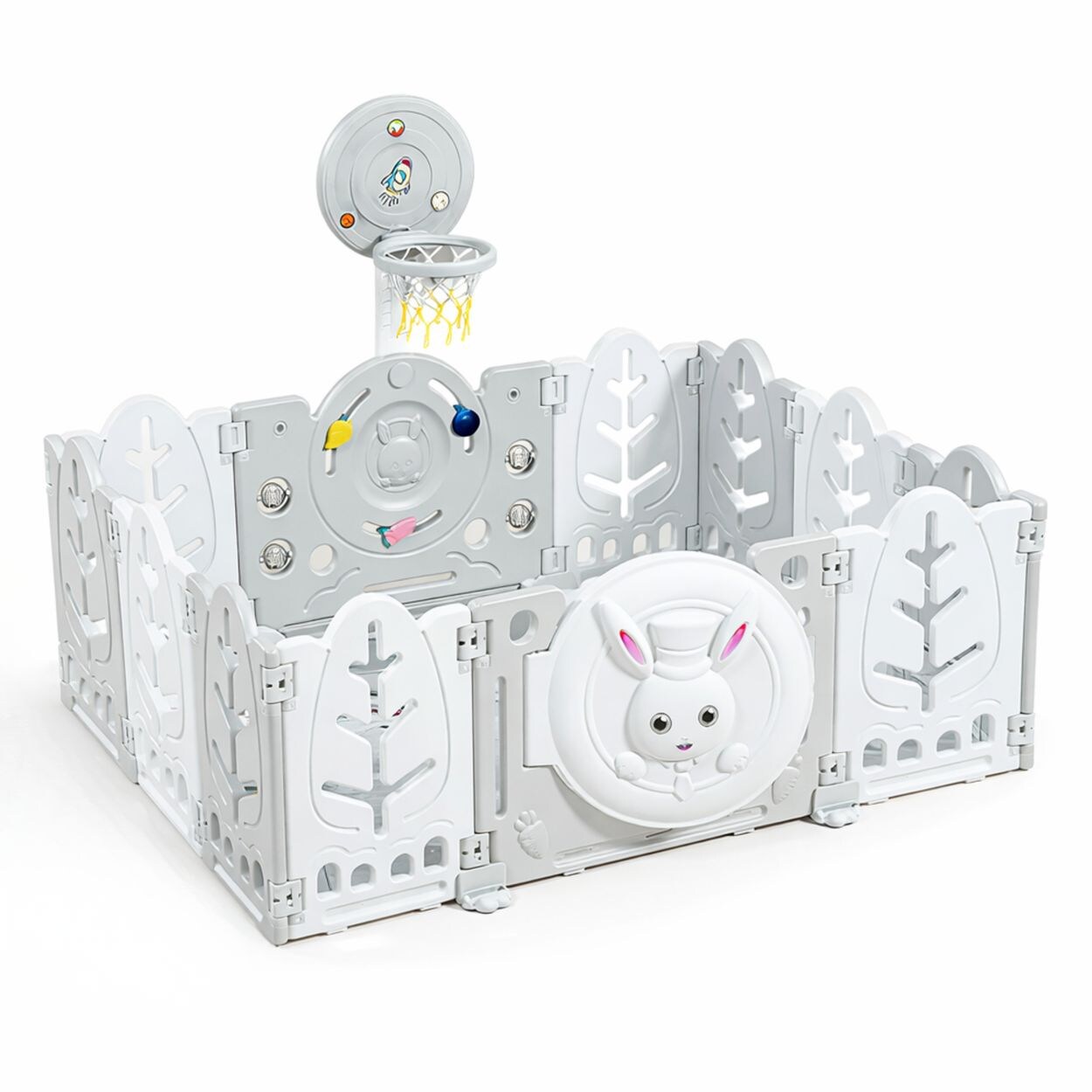 Moni Laufstall white Rabbit 160 x 115 cm Basketballkorb 50 Bälle Matte klappbar weiß
