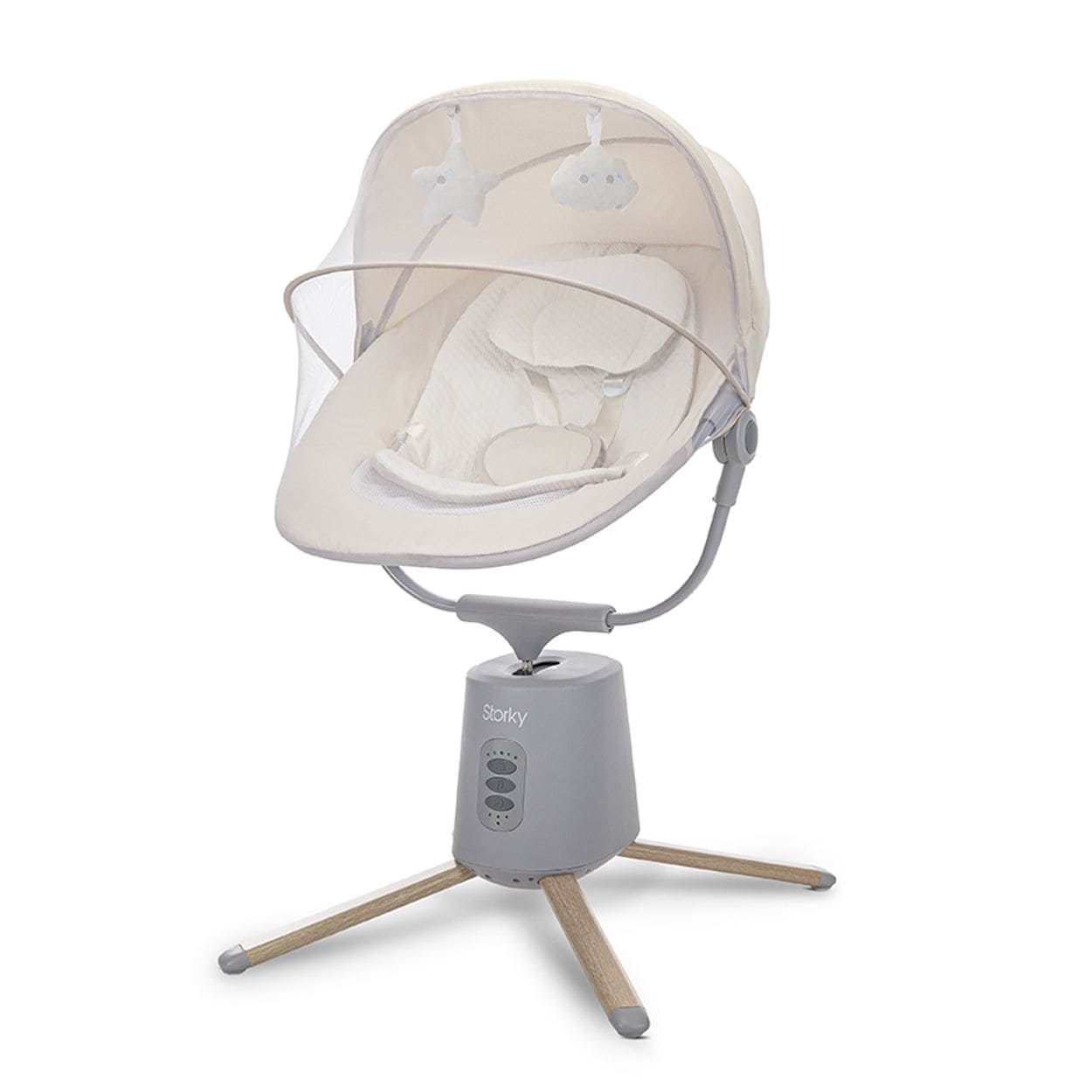 Lorelli Babywippe Storky Musik Bluetooth Fernbedienung Pl&uuml;schtiere Timer Gurt beige - Bild 1