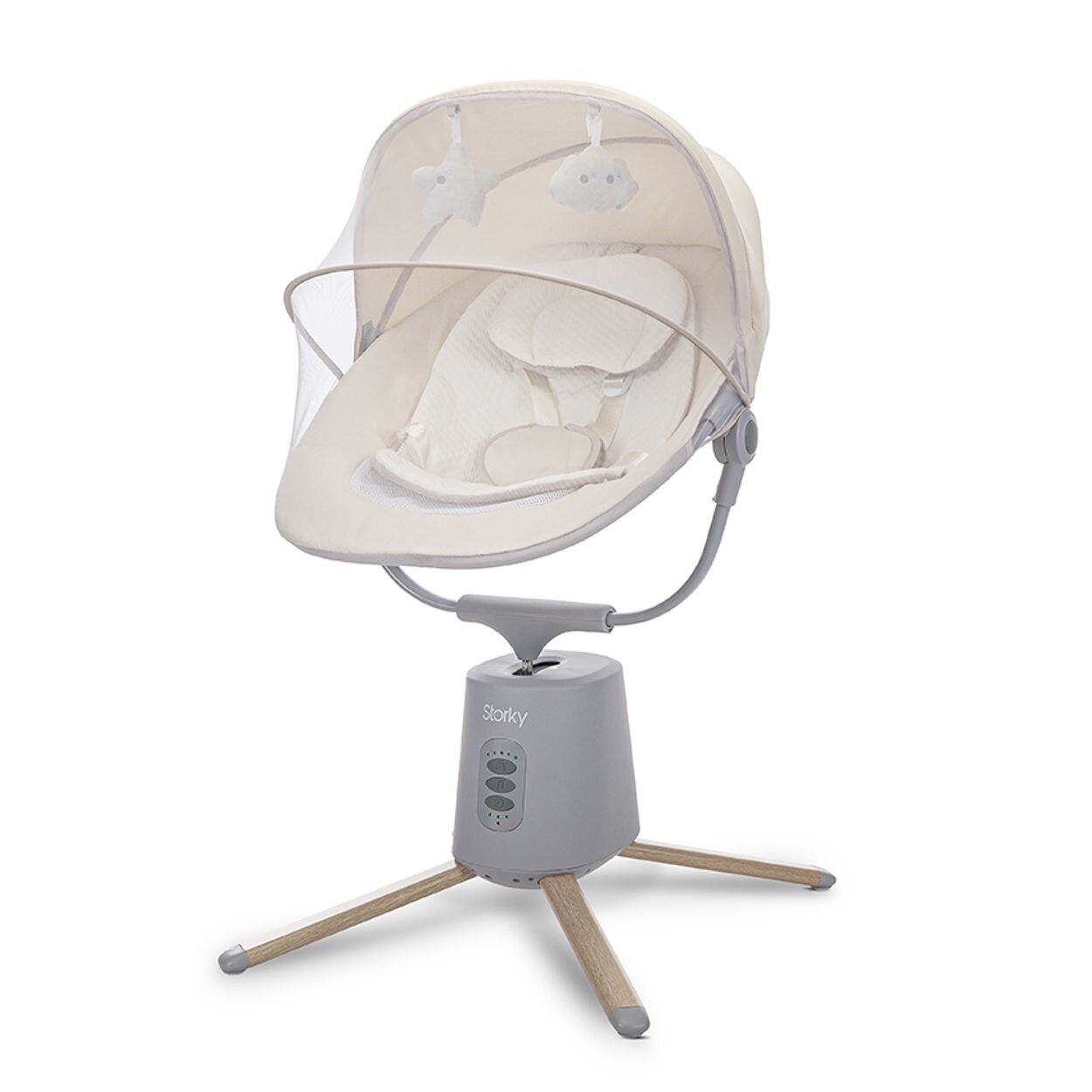 Lorelli Babywippe Storky Musik Bluetooth Fernbedienung Plüschtiere Timer Gurt beige