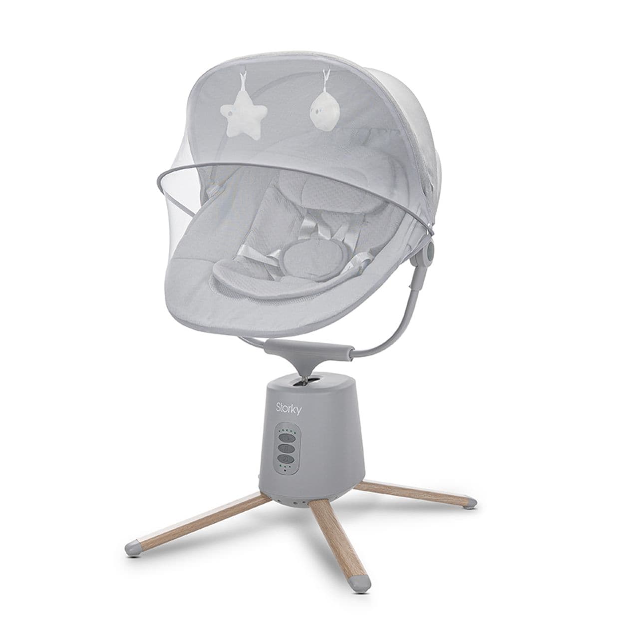 Lorelli Babywippe Storky Musik Bluetooth Fernbedienung Pl&uuml;schtiere Timer Gurt grau - Bild 1