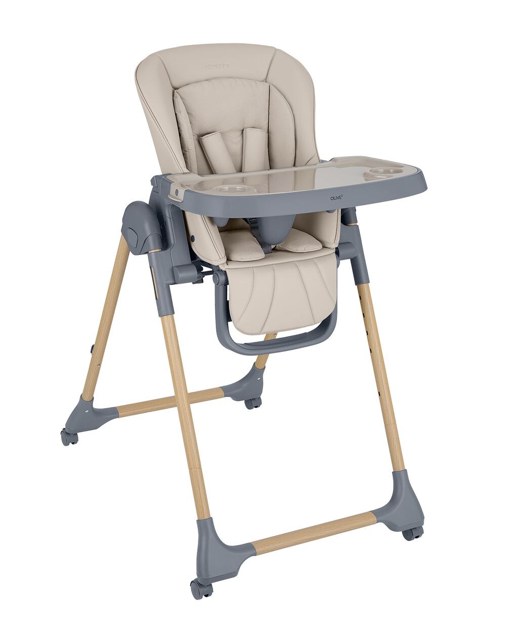 Kikka boo Kinderhochstuhl Olive 2 klappbar Räder höhenverstellbar Ablagefach beige