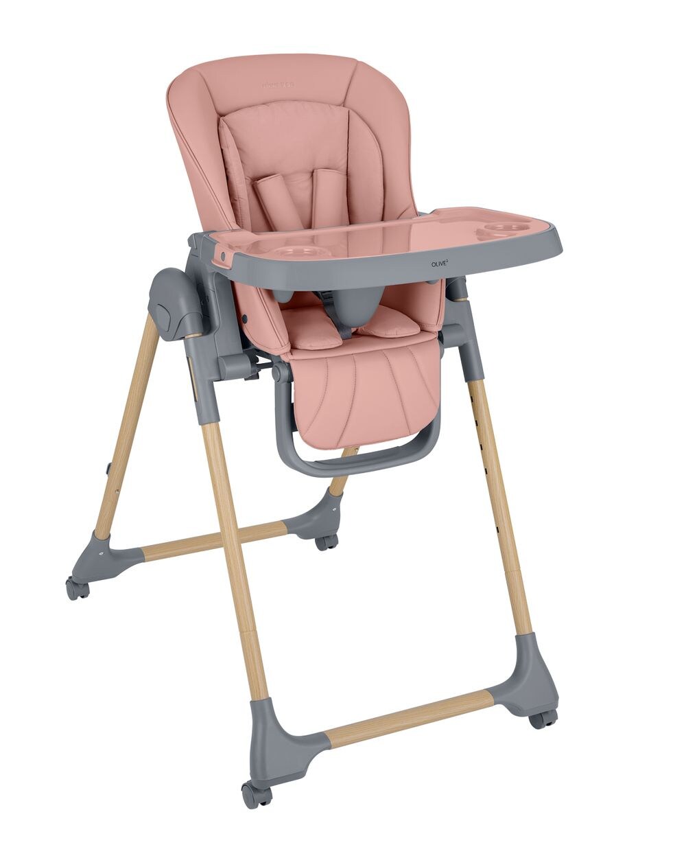 Kikka boo Kinderhochstuhl Olive 2 klappbar Räder höhenverstellbar Ablagefach rosa