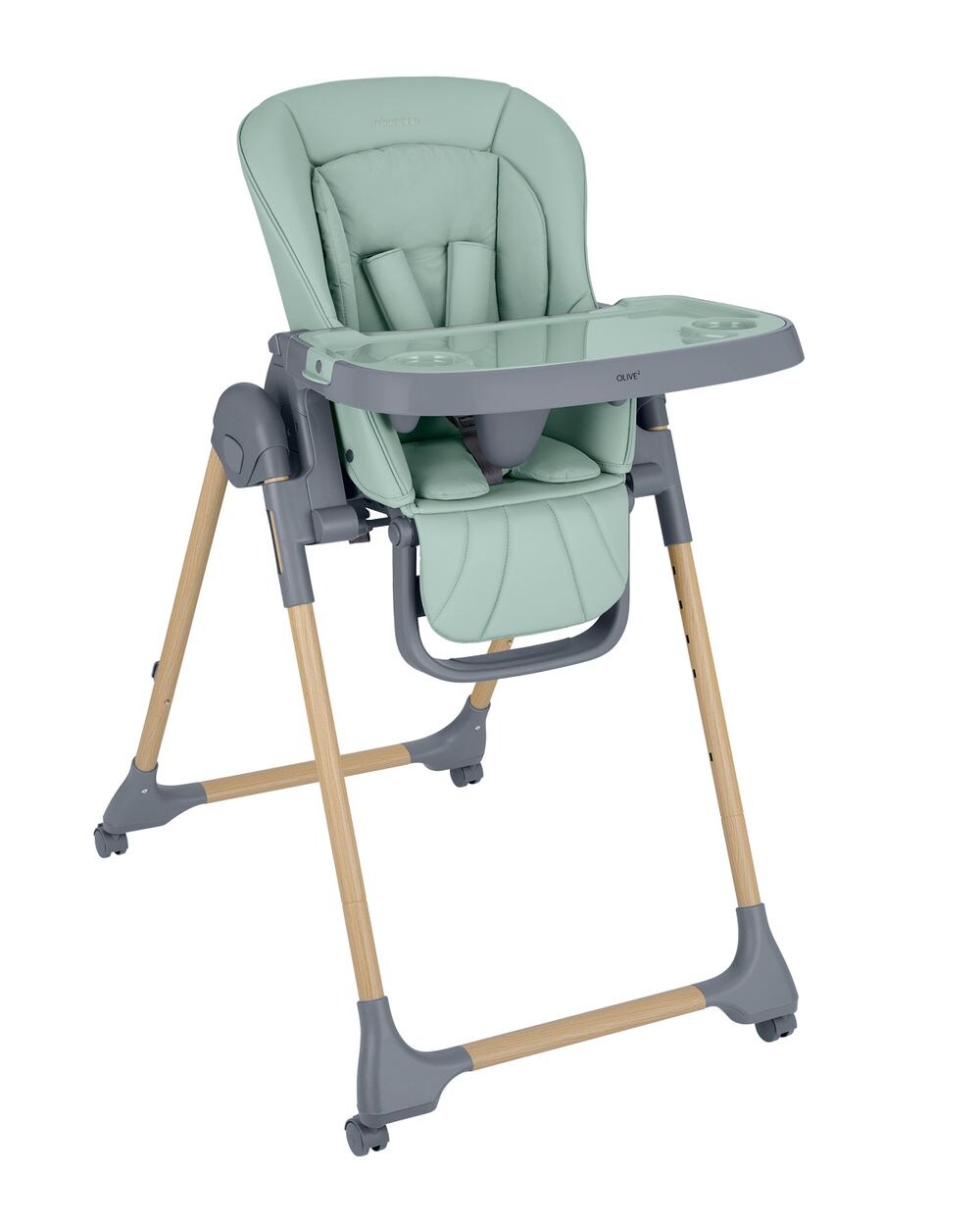 Kikka boo Kinderhochstuhl Olive 2 klappbar Räder höhenverstellbar Ablagefach grün