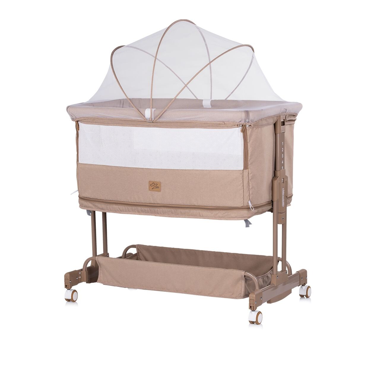 Chipolino Beistellbett Zen 2 in 1 Babybett Schaukelfunktion 7 Höhen Moskitonetz beige