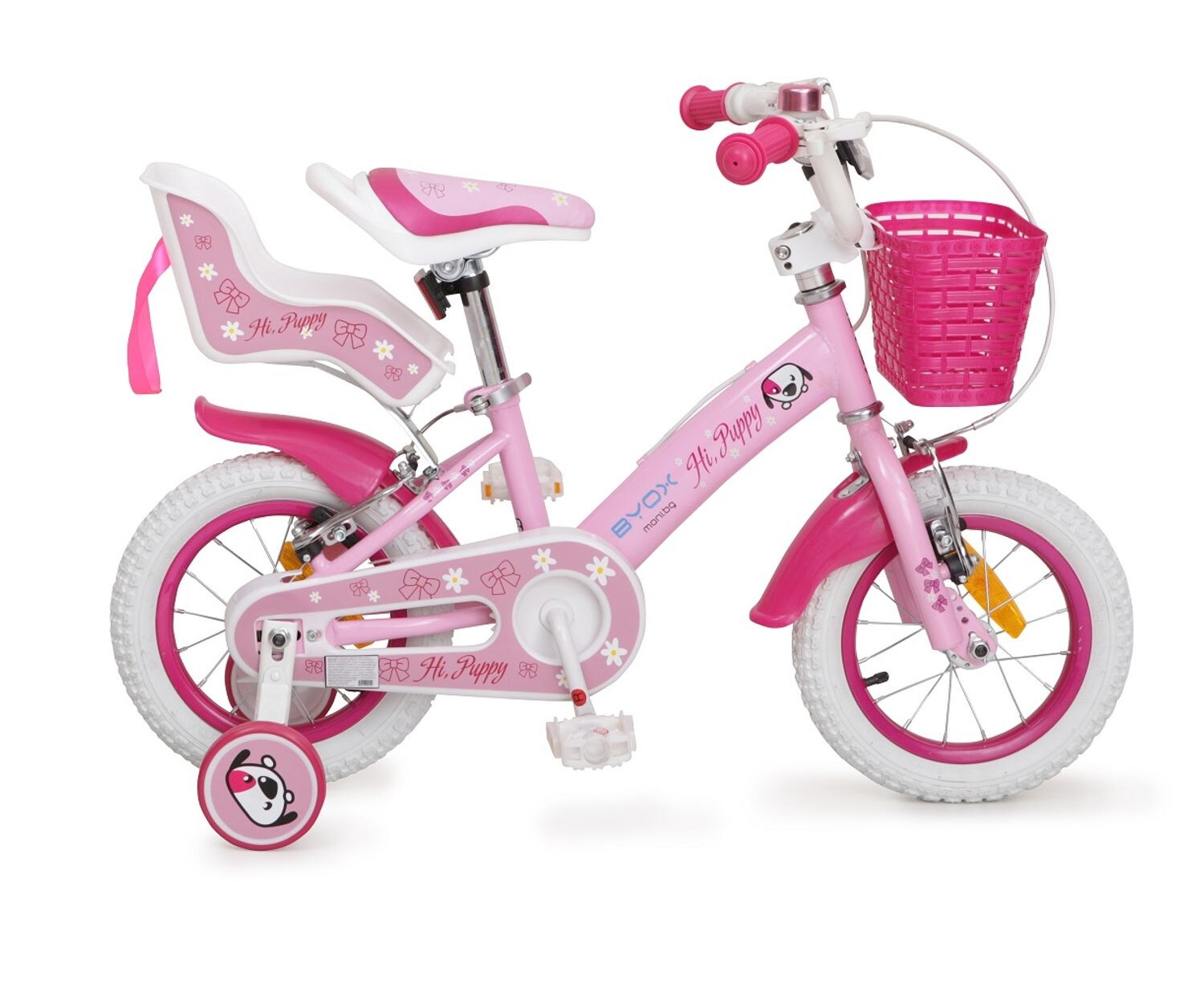 Byox Kinderfahrrad 12 Zoll Puppy, Stützräder, Frontkorb, Puppensitz ab 3 Jahre