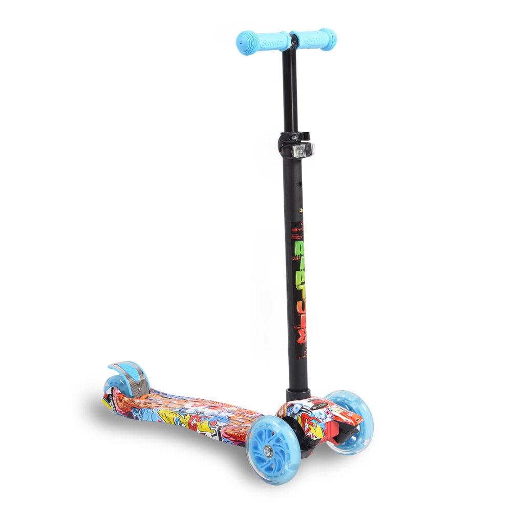 Byox Kinderroller Scooter Rapture aus Alu, Wassertransferdruck, PU Leuchtr&auml;der blau - Bild 1