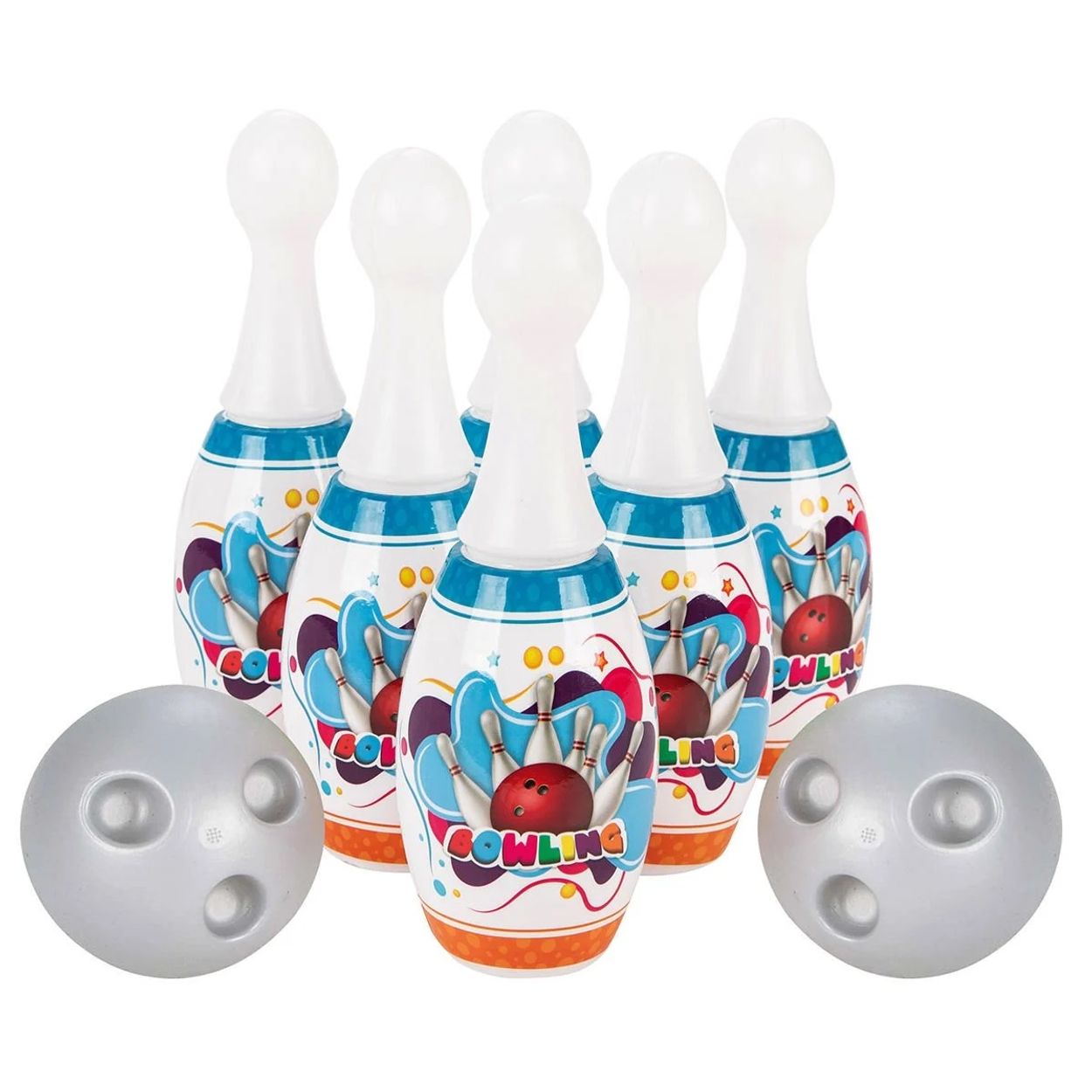 Pilsan Bowling Mini 06422, Kinder Bowlingspiel mit 6 bunte Kegeln und 2 Kugeln - Bild 1