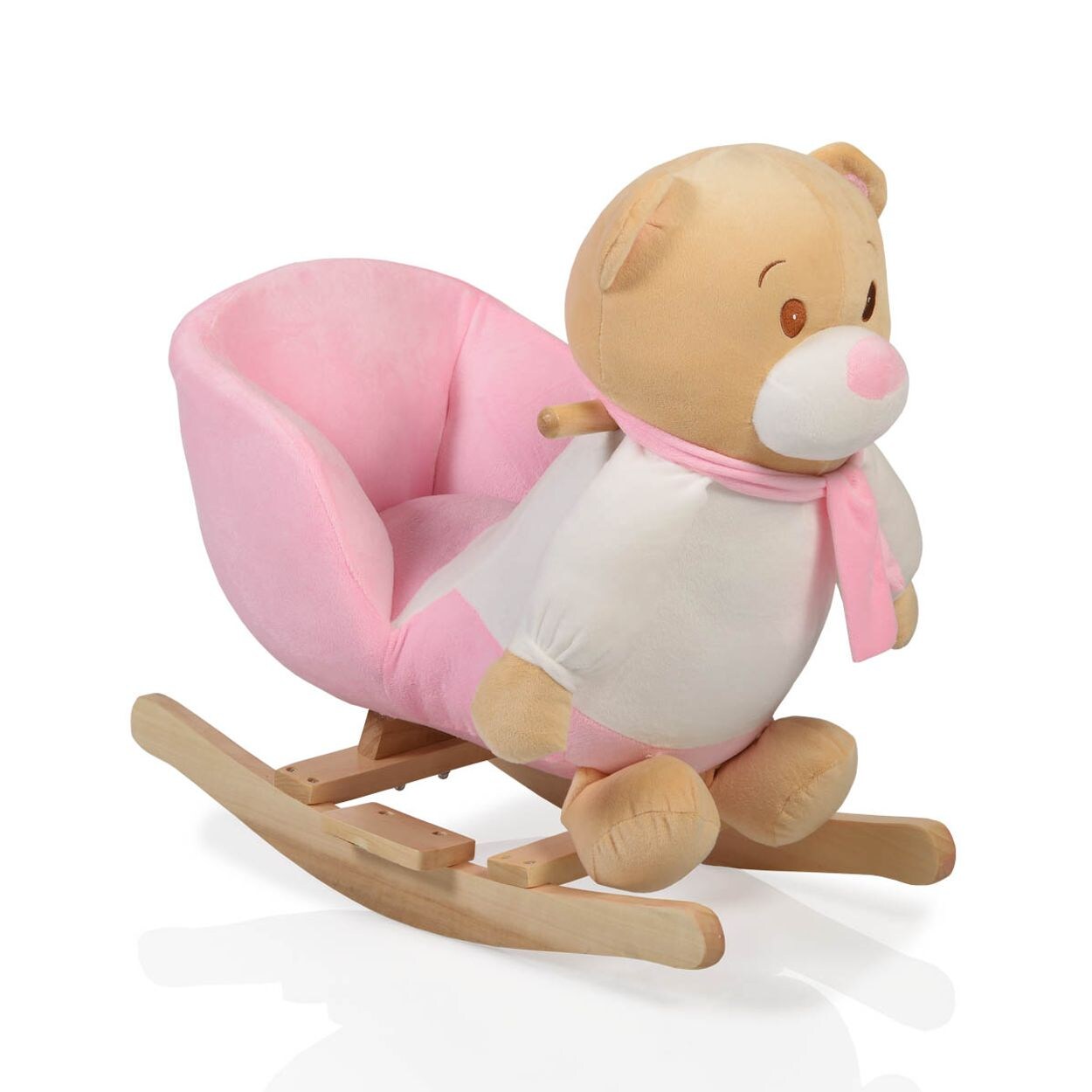 Plüsch Schaukeltier Bär rosa WJ-635 mit Handgriffe aus Holz ab 12 Monate