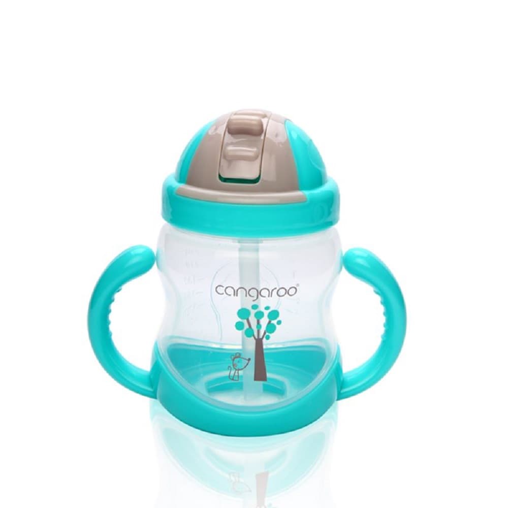 Cangaroo Trinklernbecher Boo 280ml C0582, mit Trinkhalm, Schutzklappe, Griffe blau - Bild 1