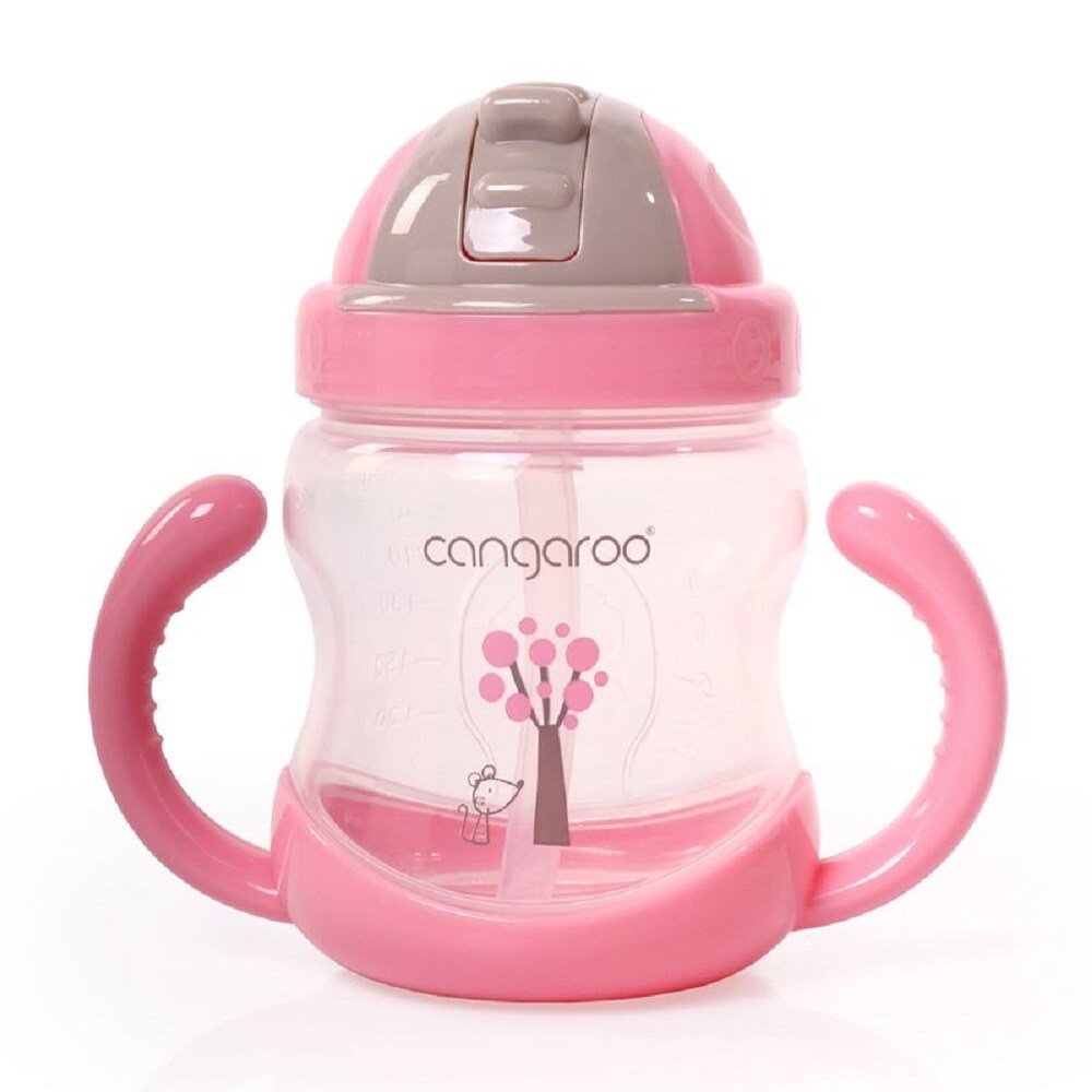 Cangaroo Trinklernbecher Boo 280ml C0582, mit Trinkhalm, Schutzklappe, Griffe rosa - Bild 1