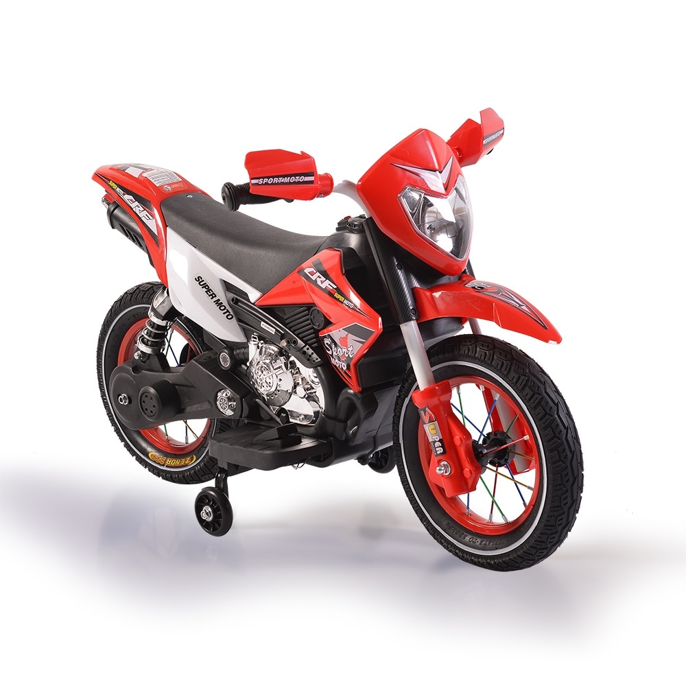 Moni Kinder Elektromotorrad Super Moto FB-6186 Luftreifen Musik Licht St&uuml;tzr&auml;der rot - Bild 1