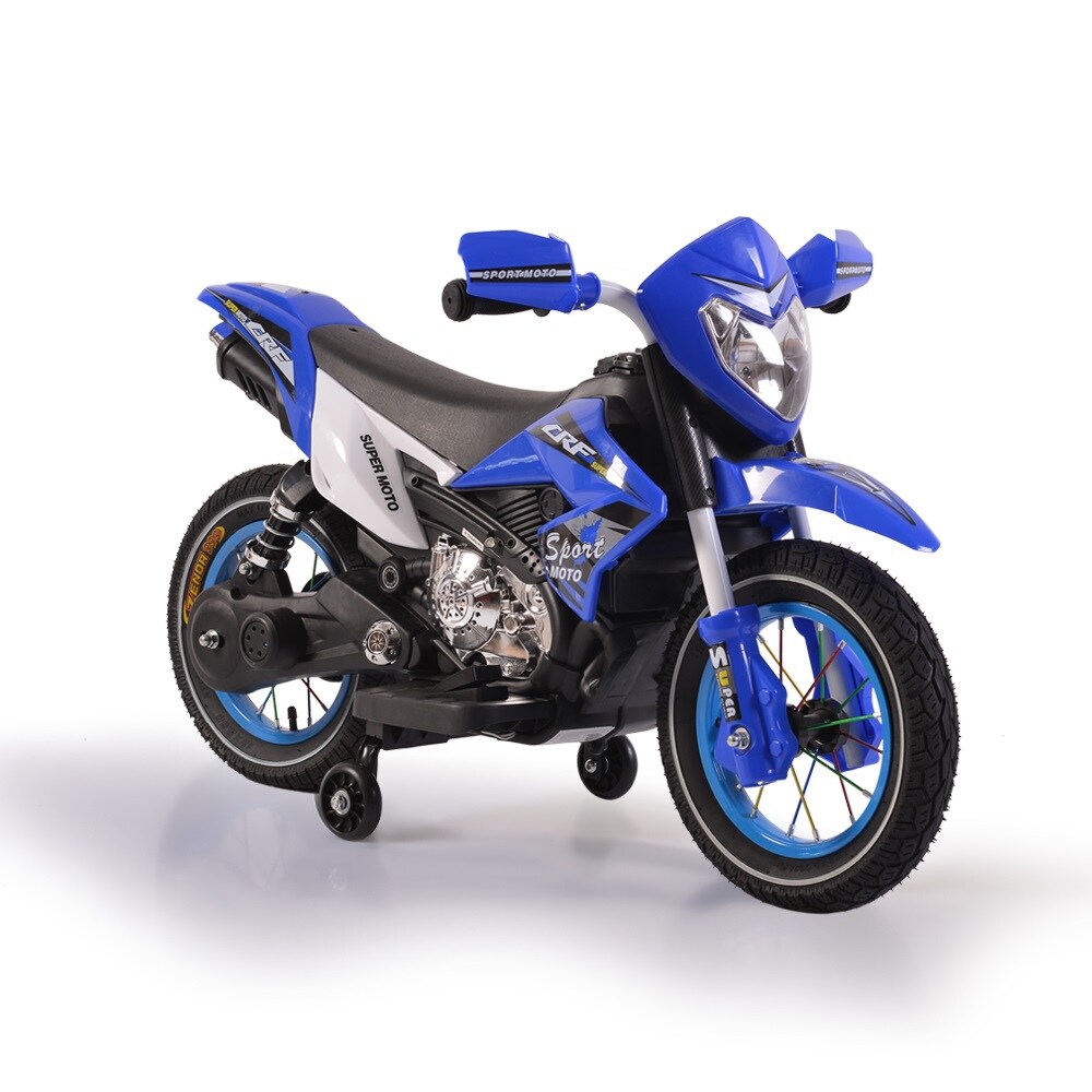Moni Kinder Elektromotorrad Super Moto FB-6186 Luftreifen Musik Licht St&uuml;tzr&auml;der blau - Bild 1