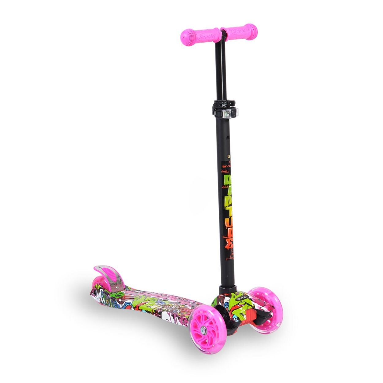 Byox Kinderroller Rapture, Aluminium Scooter mit LED-Rädern, Wassertransferdruck rosa