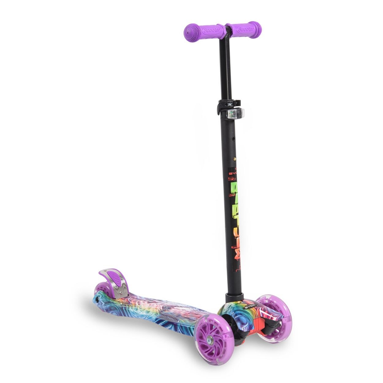 Byox Kinderroller Rapture, Aluminium Scooter mit LED-Rädern, Wassertransferdruck lila