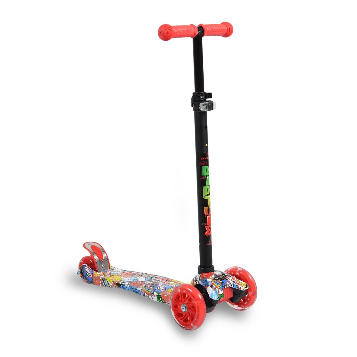 Byox Kinderroller Rapture, Aluminium Scooter mit LED-Rädern, Wassertransferdruck rot