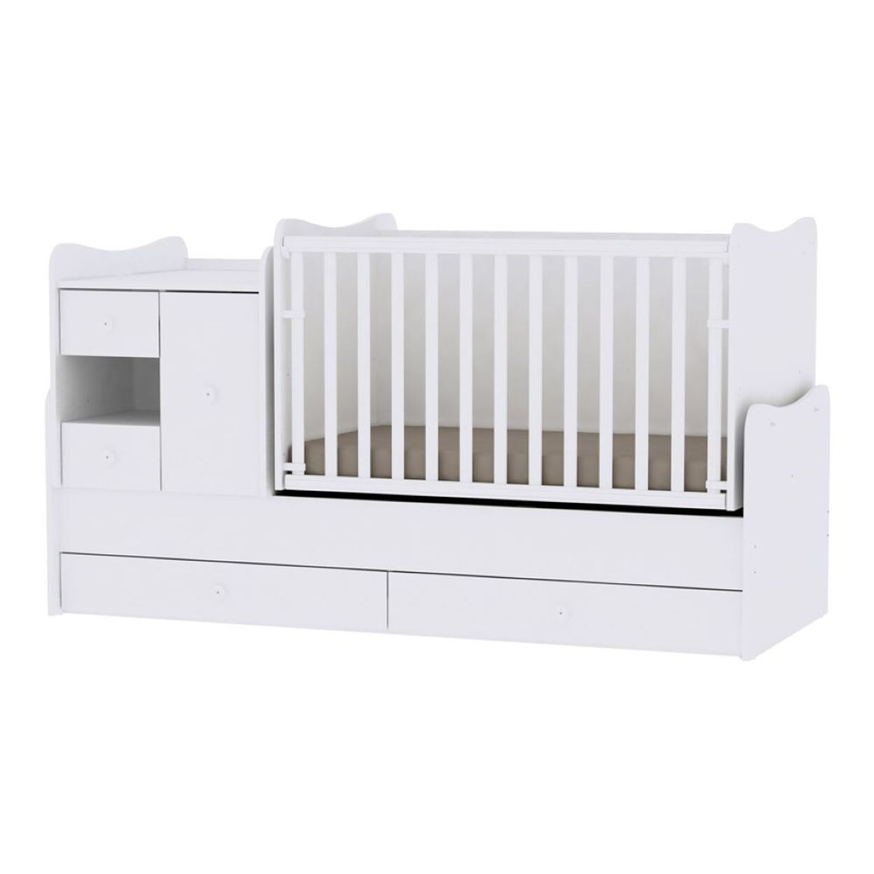 Lorelli Babybett, Jugendbett 3 in 1 Mini Max umbaubar, für 2 Kinder gleichzeitig weiß