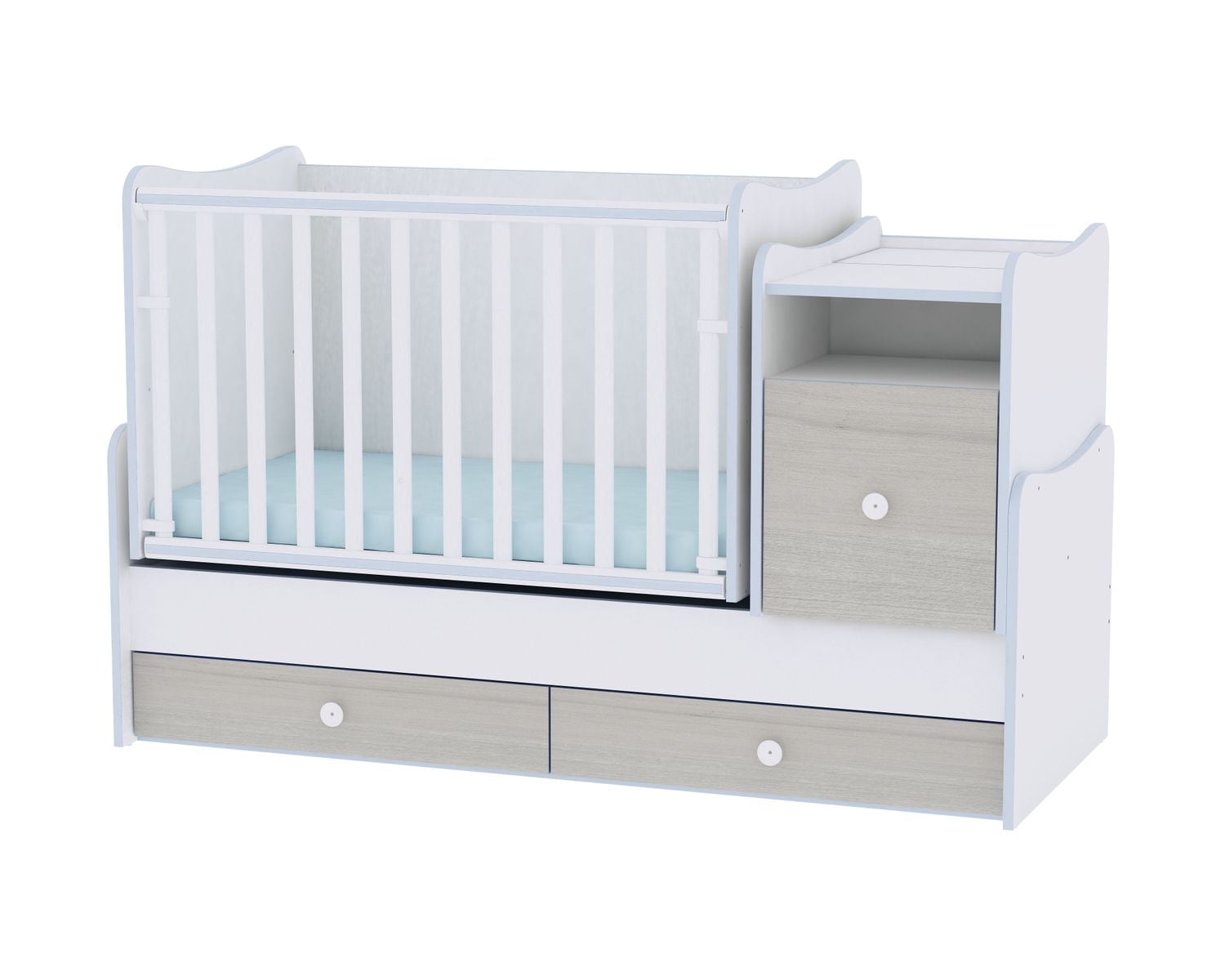 Lorelli Babybett Trend Plus NEW Schaukelfunktion Jugendbett Kommode Schreibtisch hellblau - Bild 1